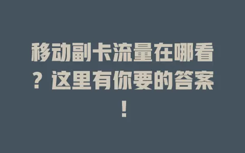 移动副卡流量在哪看？这里有你要的答案！