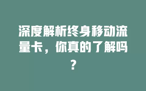 深度解析终身移动流量卡，你真的了解吗？
