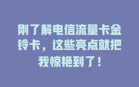 刚了解电信流量卡金铃卡，这些亮点就把我惊艳到了！