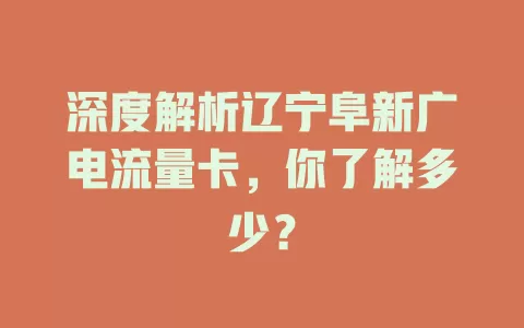 深度解析辽宁阜新广电流量卡，你了解多少？