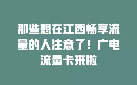 那些想在江西畅享流量的人注意了！广电流量卡来啦