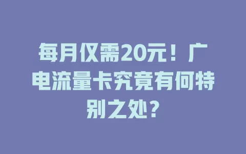 每月仅需20元！广电流量卡究竟有何特别之处？