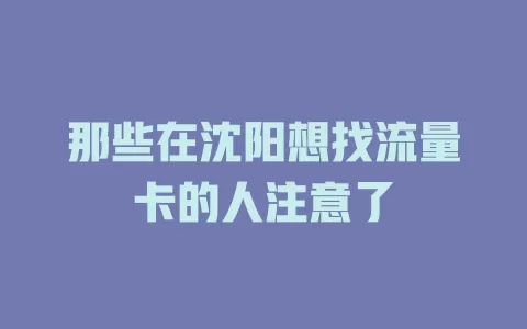 那些在沈阳想找流量卡的人注意了