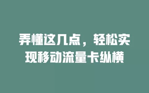 弄懂这几点，轻松实现移动流量卡纵横