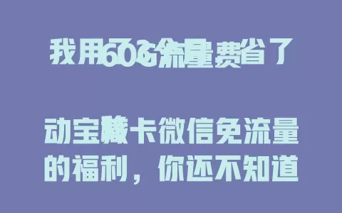 我用了3个月，省了60G流量费

移动宝藏卡微信免流量的福利，你还不知道吗？用了几个月，省了不少流量费。它让刷微信超顺畅，从此告别流量焦虑！