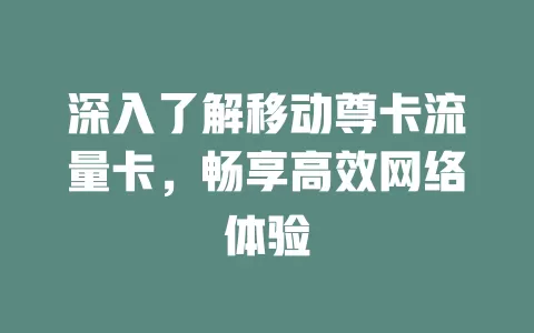 深入了解移动尊卡流量卡，畅享高效网络体验