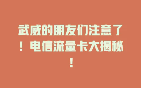 武威的朋友们注意了！电信流量卡大揭秘！
