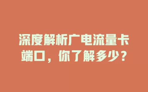 深度解析广电流量卡端口，你了解多少？