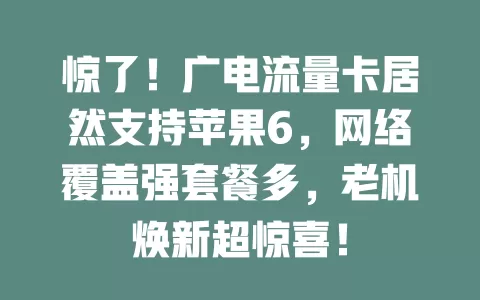 惊了！广电流量卡居然支持苹果6，网络覆盖强套餐多，老机焕新超惊喜！