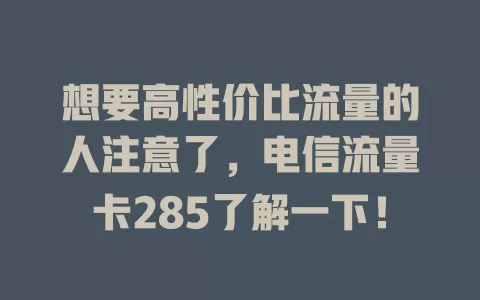 想要高性价比流量的人注意了，电信流量卡285了解一下！