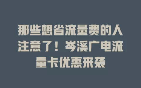 那些想省流量费的人注意了！岑溪广电流量卡优惠来袭