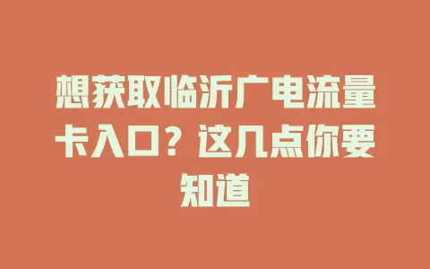 想获取临沂广电流量卡入口？这几点你要知道