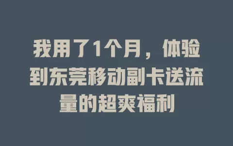 我用了1个月，体验到东莞移动副卡送流量的超爽福利
