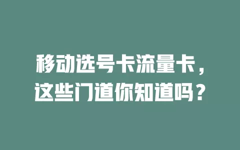 移动选号卡流量卡，这些门道你知道吗？