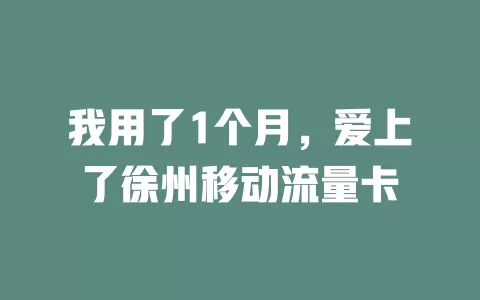 我用了1个月，爱上了徐州移动流量卡
