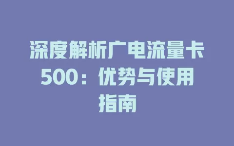 深度解析广电流量卡500：优势与使用指南