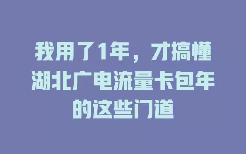 我用了1年，才搞懂湖北广电流量卡包年的这些门道