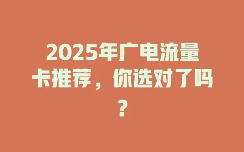 2025年广电流量卡推荐，你选对了吗？
