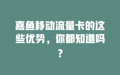 嘉鱼移动流量卡的这些优势，你都知道吗？
