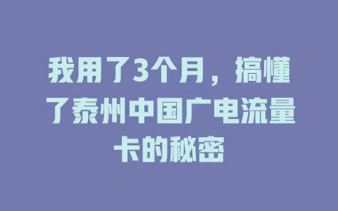 我用了3个月，搞懂了泰州中国广电流量卡的秘密