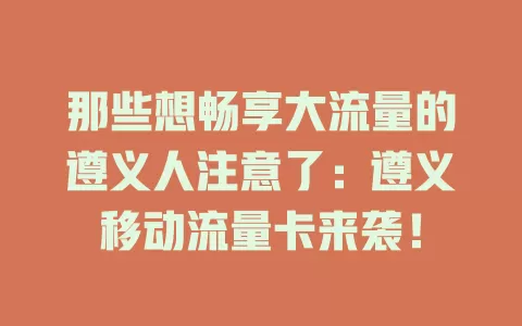 那些想畅享大流量的遵义人注意了：遵义移动流量卡来袭！