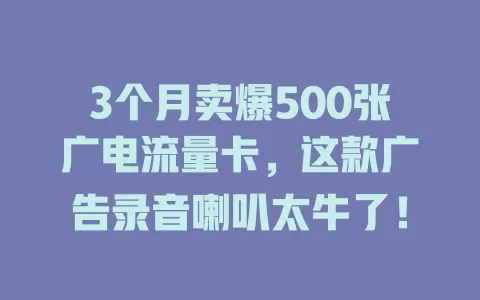 3个月卖爆500张广电流量卡，这款广告录音喇叭太牛了！