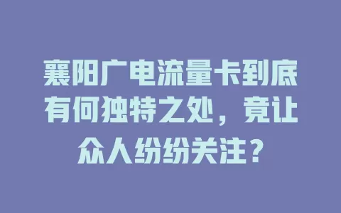 襄阳广电流量卡到底有何独特之处，竟让众人纷纷关注？