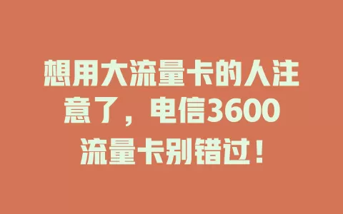 想用大流量卡的人注意了，电信3600流量卡别错过！