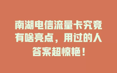 南湖电信流量卡究竟有啥亮点，用过的人答案超惊艳！