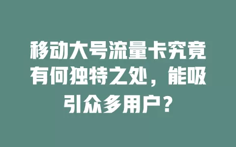 移动大号流量卡究竟有何独特之处，能吸引众多用户？