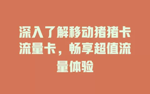 深入了解移动猪猪卡流量卡，畅享超值流量体验