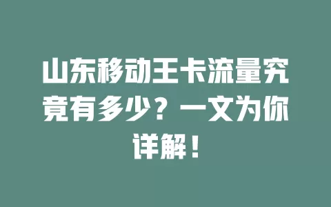 山东移动王卡流量究竟有多少？一文为你详解！