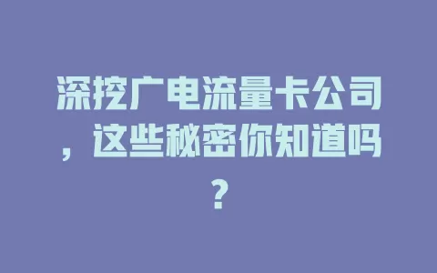 深挖广电流量卡公司，这些秘密你知道吗？