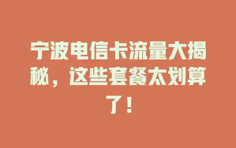 宁波电信卡流量大揭秘，这些套餐太划算了！