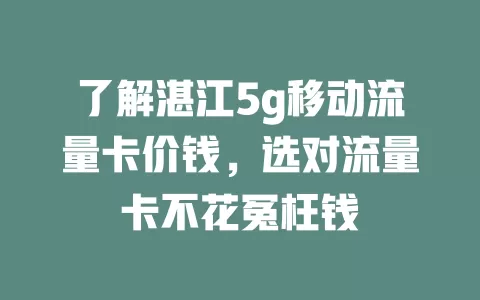了解湛江5g移动流量卡价钱，选对流量卡不花冤枉钱