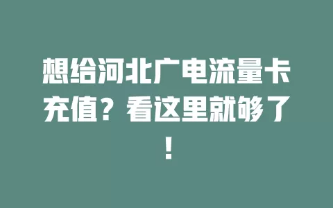 想给河北广电流量卡充值？看这里就够了！