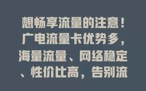想畅享流量的注意！广电流量卡优势多，海量流量、网络稳定、性价比高，告别流量烦恼，开启精彩网络之旅