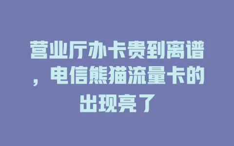 营业厅办卡贵到离谱，电信熊猫流量卡的出现亮了