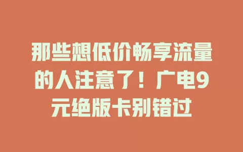 那些想低价畅享流量的人注意了！广电9元绝版卡别错过