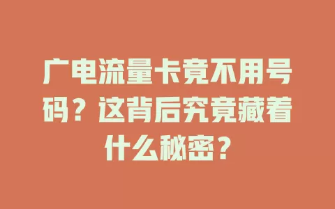 广电流量卡竟不用号码？这背后究竟藏着什么秘密？