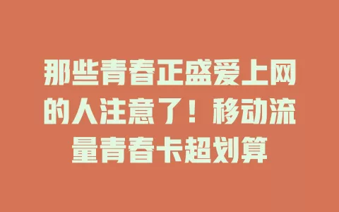 那些青春正盛爱上网的人注意了！移动流量青春卡超划算