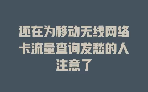 还在为移动无线网络卡流量查询发愁的人注意了