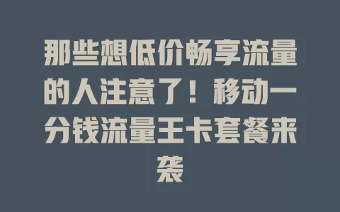 那些想低价畅享流量的人注意了！移动一分钱流量王卡套餐来袭