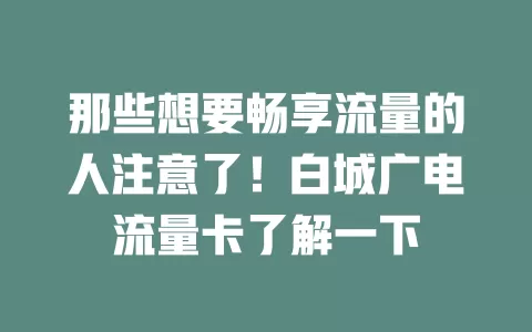 那些想要畅享流量的人注意了！白城广电流量卡了解一下
