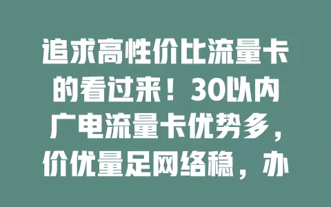 追求高性价比流量卡的看过来！30以内广电流量卡优势多，价优量足网络稳，办理简便，花小钱享便捷网络生活，快来体验！