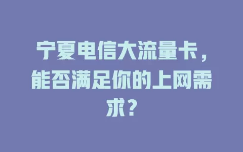 宁夏电信大流量卡，能否满足你的上网需求？
