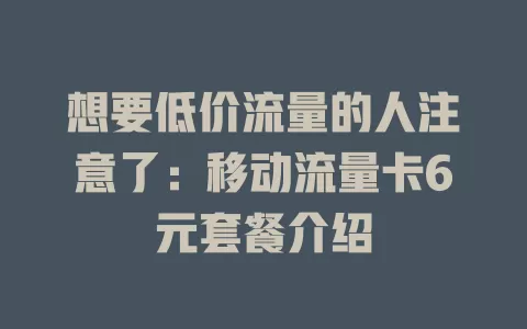 想要低价流量的人注意了：移动流量卡6元套餐介绍
