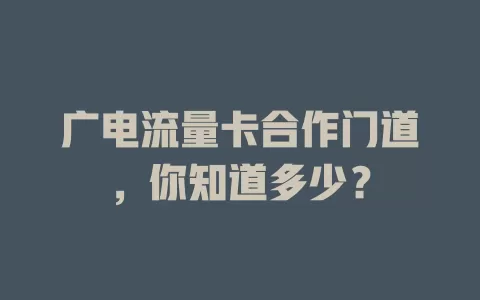 广电流量卡合作门道，你知道多少？