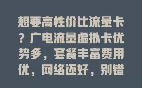 想要高性价比流量卡？广电流量虚拟卡优势多，套餐丰富费用优，网络还好，别错过！