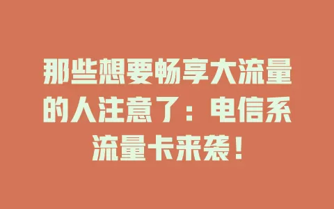 那些想要畅享大流量的人注意了：电信系流量卡来袭！